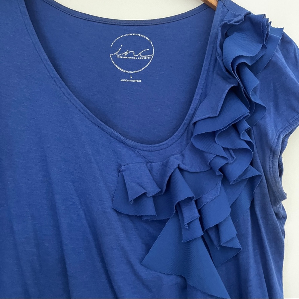INC BLue Ruffle top
